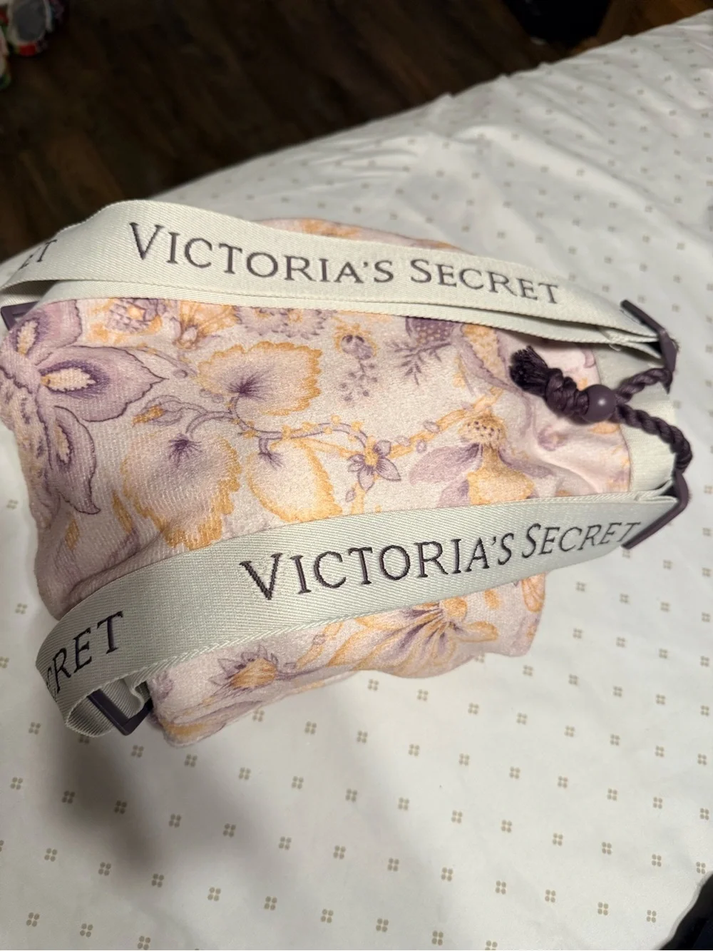 Victoria's Secret Pink & Lavender Floral Drawstring Pouch with Branded Ribbon